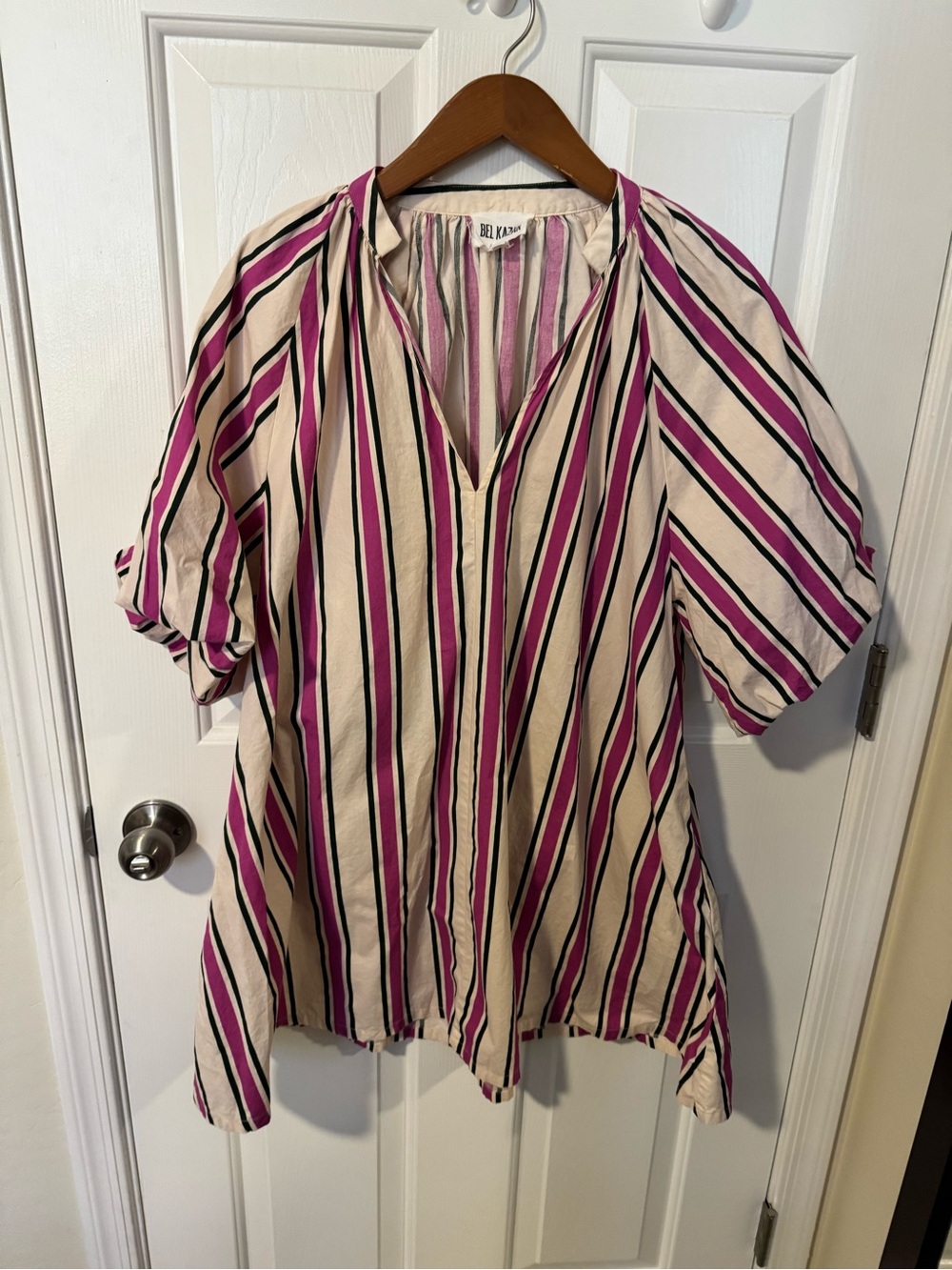 Cream & Pink Striped V-Neck Women’s Mini Dress
